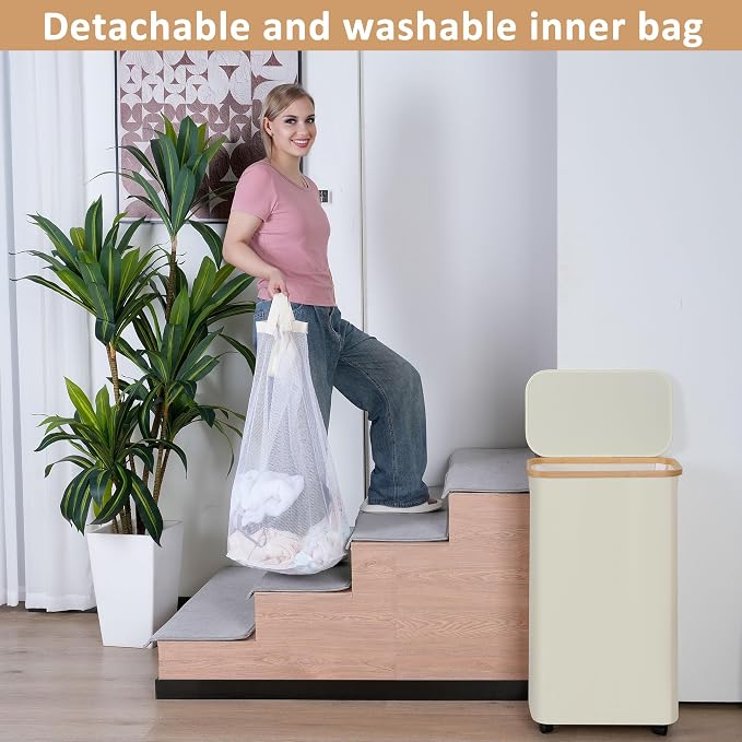 iEGrow 75L Laundry Basket with Wheels,Clothes Hamper for Laundry,Laundry Hamper with Lid and Inner Bag, for Laundry Room, Bedroom, Dormitory Storage,Pink - Image 5