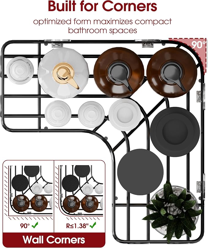 Sakugi Corner Shower Caddy - 3-Pack Shower Organizer with Soap Holder & Built-In Hooks, Rustproof Metal Shower Shelves, Laundry, Kitchen, Bathroom Organizers and Storage Solution, Large, Black - Image 5
