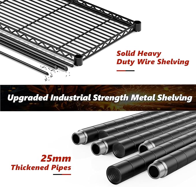 REIBII 73''H Storage Shelves 1660LBS Wire Shelving Unit with Wheels 5 Tier Metal Shelving,Heavy Duty Metal Shelves for Storage Rack,Commercial Industrial for Garage Kitchen 73''HX35''WX15''D,Black - Image 7