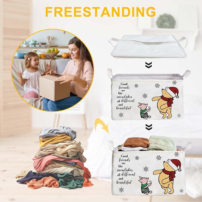 Winnie Theme Christmas Nursery Decor,the Pooh Christmas Gift,Large Canvas Laundry,Hamper Winnie Baby Stuff with A Waterproof PE Coating,Foldable Toys Bin - Image 4
