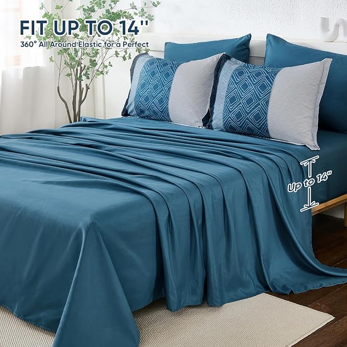 Dinjoy Navy Blue King Size Comforter Set,Striped Bed in a Bag King 7 Pieces Soft Microfiber Fall Bedding Comforters Sets with Sheet Boho Bed Complete Set for Men All Season