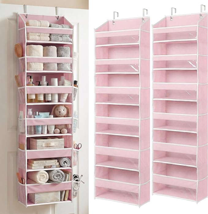 HOMELUX THEORY UPGRADED 6 Tiers Over The Door Organizer Hanging - 100D EXTRA THICK & 50lbs HUGE CAPACITY, 12 Side Mesh Pockets Over The Door Shoe Organizer, Hanging Closet Organizer (Baby Pink, 2pc) by HomeluxTheory
