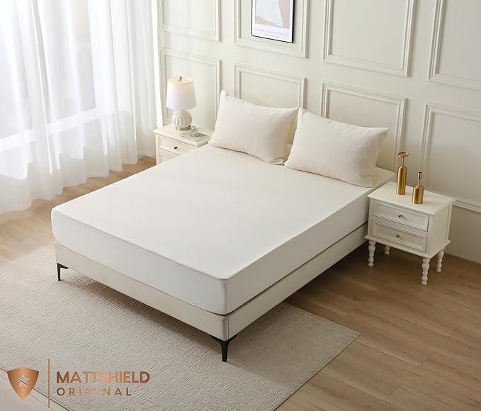 Deluxe Cooling Organic Percale Mattress Protector Twin Size - 100% Waterproof - Crisp, Breathable Percale Feel - OCS Certified 280GSM 3D Air-Knit Breathable Mattress Pad - Noiseless Deep Pocket