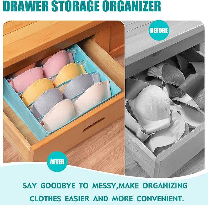Drawer under Cabinet Clothes Organizer 5 Cell Foldable Storage Cubes Underwear Drawer Organizer Dividers Storage Boxes for Bra, Underwear（Light Green） - Image 4