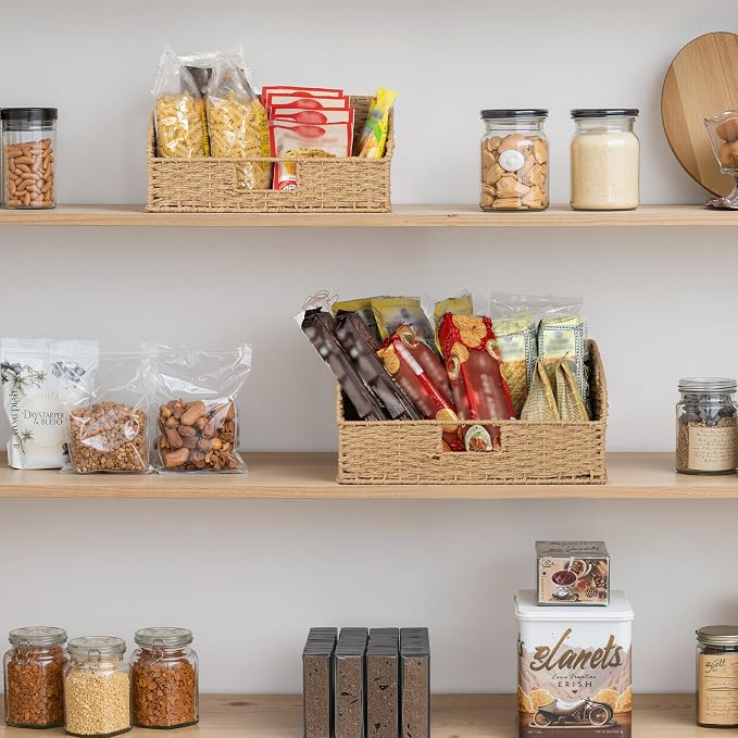 StorageWorks Pantry Baskets for Organizing, Paper Rope Storage Baskets for Shelves with Built-in Handles, Pantry Organizers and Storage, Natural, Set of 2 (Large and Medium) - Image 5
