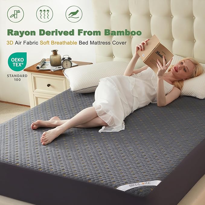Waterproof Mattress Protector, King Size Mattress Pad Fitted 6"-18" Deep Pocket, 3D Air Fabric Breathable Bed Mattress Cover Noiseless Washable for Home, Bedroom, Hotel(Carbon Gray)