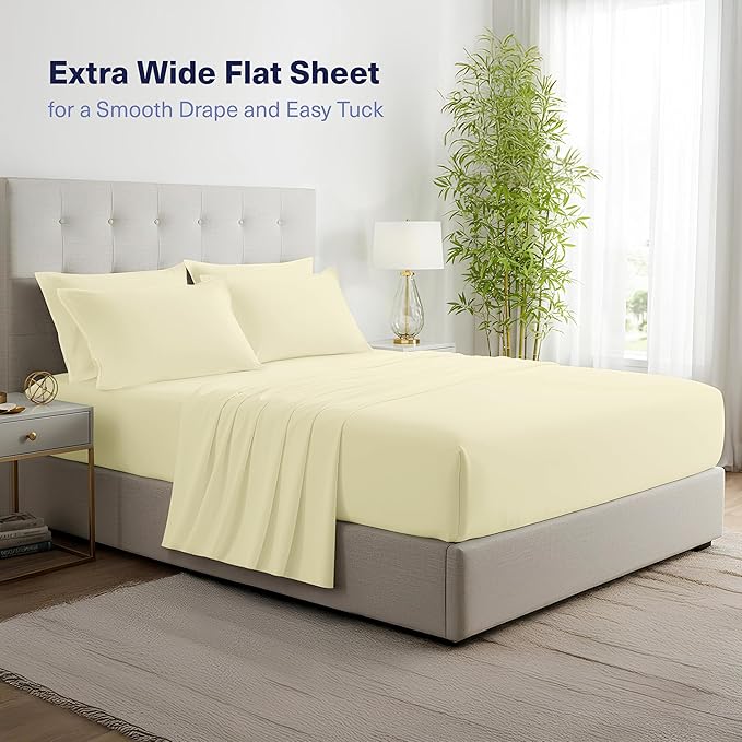 Kickoff Viscose Bamboo Sheets King Size 4-pc 100% Organic Bamboo Viscose Bed Cooling Sheets King Size Set Cool Bedding for hot Sleepers Sheet, Flat, Fitted, Pillowcases (Cream, K)
