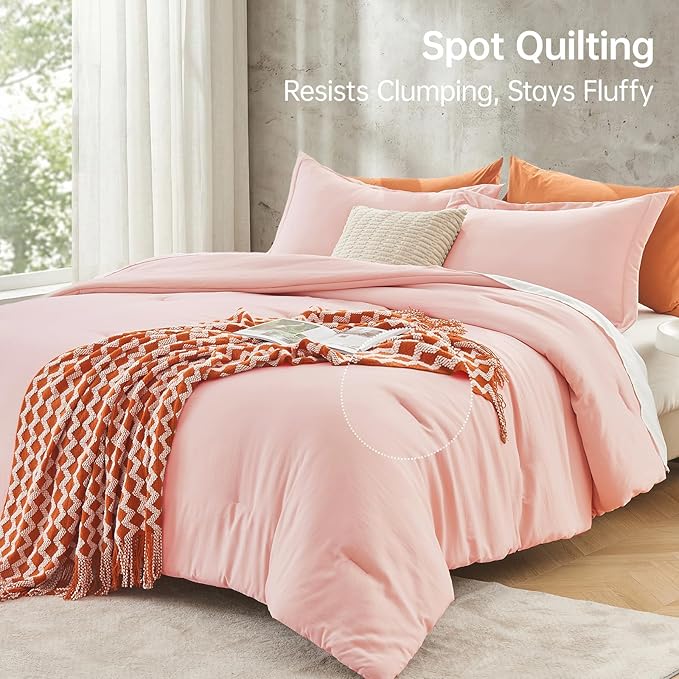 MUXHOMO Full Comforter Sets, All Season Ultra Soft Down Alternative Bedding - 3 Piece Lightweight Bed Set Includes 1 Comforter (82"x86") and 2 Pillow Shams (20"x26"), Blush