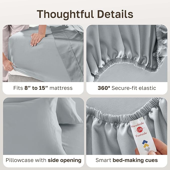 California Design Den Twin Sheet Set - 100% Cotton, Luxury 600 Thread Count Deep Pocket Twin Sheets, Soft Durable Bedding with Sateen Weave - Light Grey