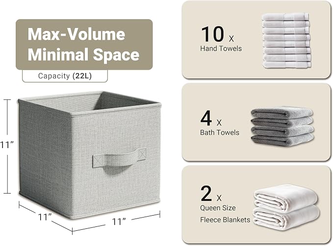 LayerSpace 4 Pack Foldable Fabric Closet Storage Bins, 11Inch Organizer Cubes with Handles, Linen Storage Boxes for Clothes, Toys, Books and Home Organization,Gray - Image 3