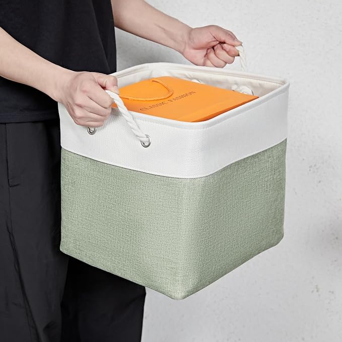 13 x 13 Inch Extra Large Storage Cubes,6 Pack Cube Storage Bins for Shelves，Fabric Collapsible Storage Bins with Handles, Foldable Storage Basket for Organizing Clothes, Toys (White&Green) - Image 6