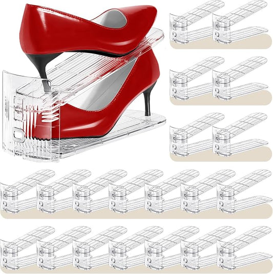 Shoe Slots Organizer 20 Pack - Shoe Stackers, 3 Levels Adjustable, Space Savers 50%, Double Layer Holders for Closet (Transparent), Organizador de Zapatos by Tgzwme
