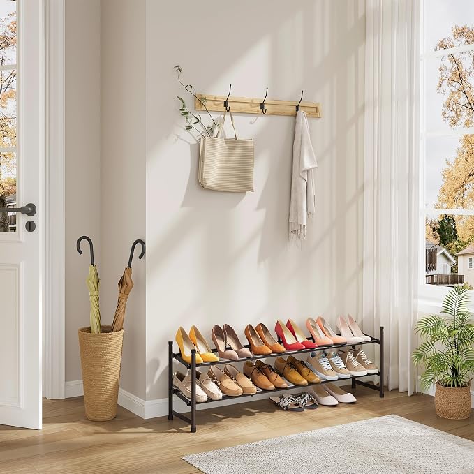 Tajsoon 2 Tier Expandable Shoe Rack for Closet, 28“-41“Adjustable & Stackable Shoe Shelf Storage, Metal Shoe Rack Organizer for Front Door Entrance, Closet, Garage, Entryway, Bronze - Image 2