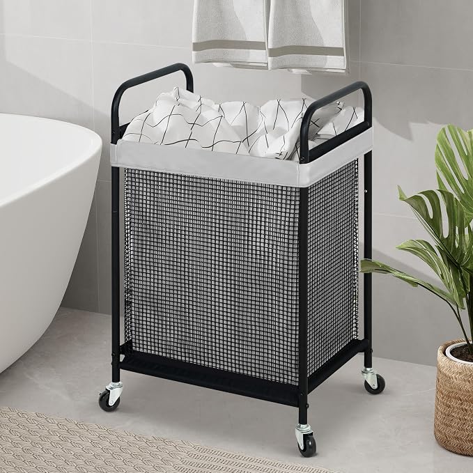 STO STO Laundry Hamper, 90L Rolling Laundry Sorter Cart with Removable and Washable Liner Bag, Clothes Hamper with Wheels and Metal Handle for Laundry Room and Bedroom, Gray - Image 3
