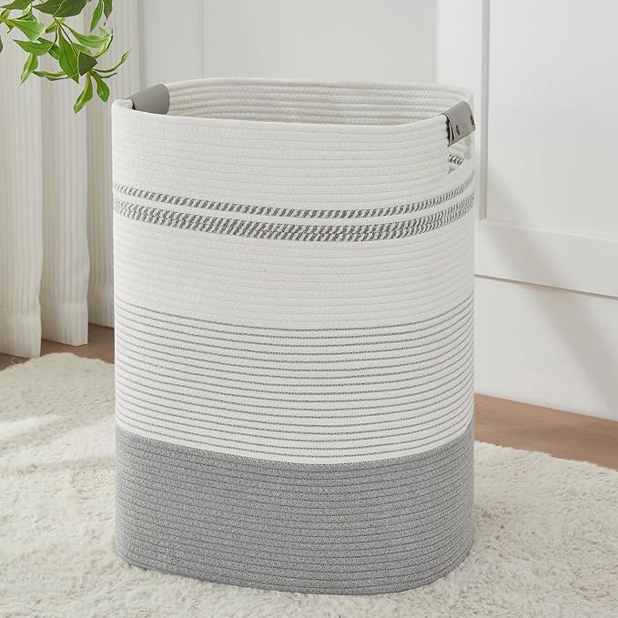 AINUOQI Laundry Basket with Handles - Blanket Basket & Hampers for Bedroom Aesthetic, Laundry Hamper & Blanket Storage for Living Room, Clothes Hamper, Tall, Large 17" x 14" x 22”, Grey by AINUOQI