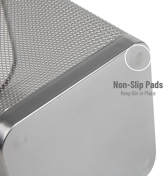 Mind Reader Mesh Trash Can, Square Wastebasket for Office or Home, 5 Gallon Capacity, Metal Mesh, Set of 2, Silver - Image 5