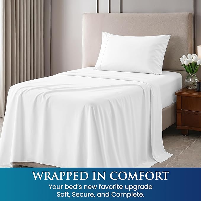 Utopia Bedding Twin Sheets Set - Brushed Microfiber - Soft Bed Sheets for Twin Size Bed Set - Includes 1 Fitted, 1 Flat, & 1 Pillow Case - Deep Pocket (White)