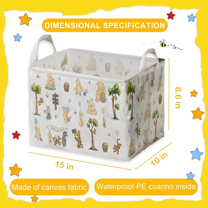 Winnie Storage Nursery Basket,Large squarecanvas Laundry Hamper WithWinnie baby Stuff A Waterproof PECoating, Foldable, Bathroom and Bedroom SetClothes ,Toys Bin, Baby Nursery HamperDecor - Image 2