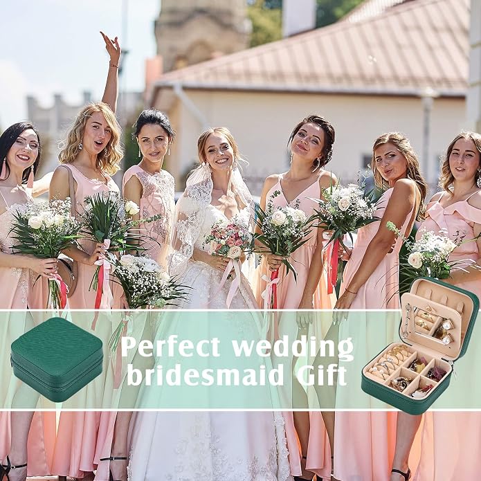 Hillban Bridesmaid Gifts Jewelry Box with Mirror, PU Leather Small Travel Jewelry Case Organizer Storage for Women Girls - Image 4