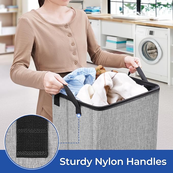 SNIGJAT 2 Pack Large Laundry Hamper, Tall Collapsible Laundry Basket with Sturdy Handles, Clothes Basket for Towels, Toys, Space-Saving Storage Dirty Clothes Hamper for Bedroom, Laundryroom, Dorm, RV - Image 4