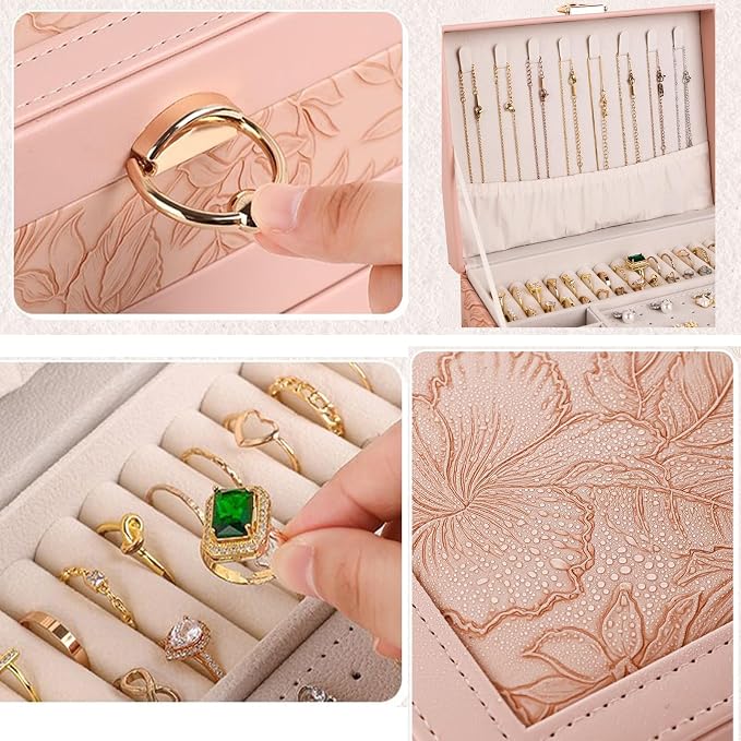 TOFUNTOY Jewelry Organizer Box, Large Jewelry Boxes for Women, 3-Layer Jewelry Holder Organizer for Necklace Earrings Rings Bracelets Storage, Gift for Her Mom - Image 2
