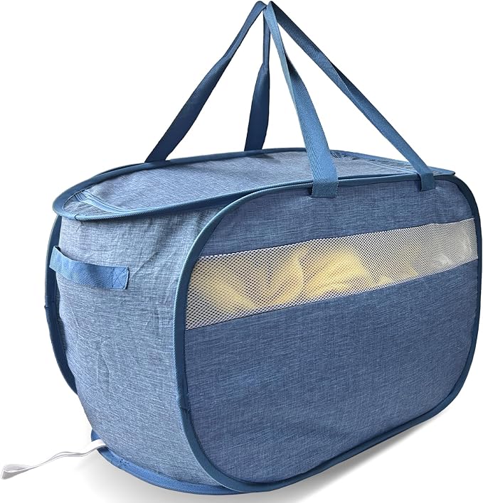 Upgraded 100L Extra Large Mesh Pop Up Laundry Hamper with Lid and Handles. XL Closet Storage Bins, Dirty Clothes Basket for Dorm Home, Foldable Laundry Basket. Blue. H by NairSnow