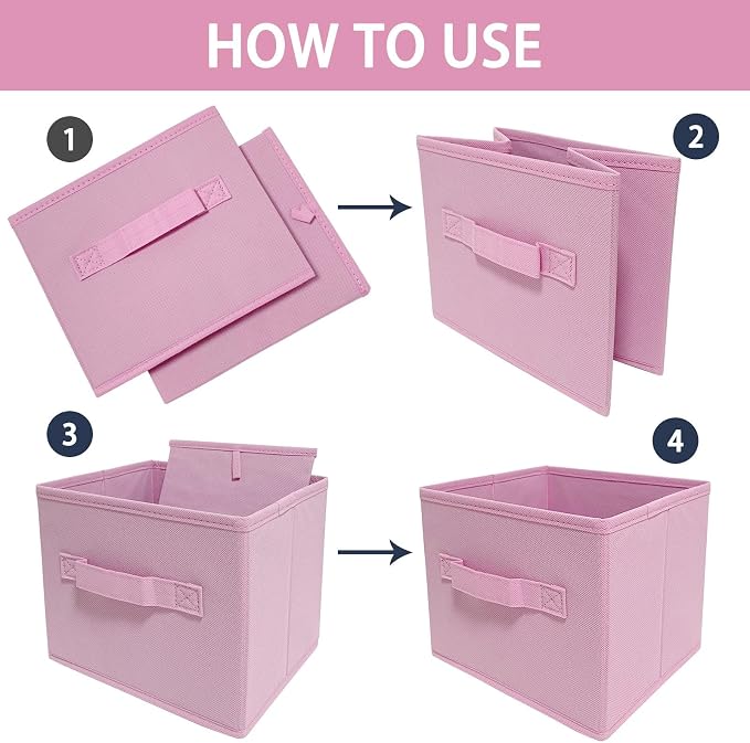EBIGIC Storage bins collapsible storage bins,cube storage organizer （Pack of 3） 10.5 * 10.5 * 11 inch,For home and office Collapsible Closet Shelf Organizers, Drawer Organizers(Pink) - Image 4