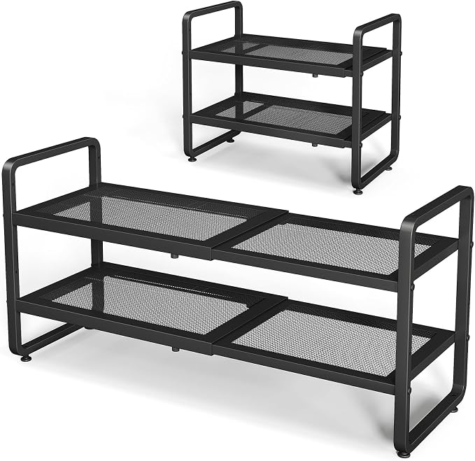SNTD Shoe Rack - Expandable Shoe Organizer for Closet, Adjustable Metal Shoe Shelf Storage, Stackable Long Shoe Stand Holder for Garage, Entryway, Door Entrance (Black, 2-Tier) by SNTD