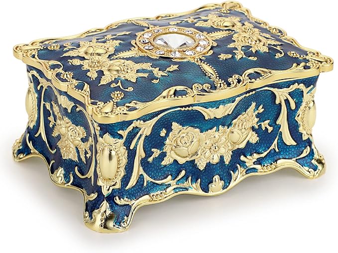 Hipiwe Vintage Jewelry Box, Small Enameled Trinket Box Organizer Rectangular Treasure Chest Box Jewelry Decorative box Keepsake Gift Box Case for Women,3.7x 2.7x 2 inch - Image 9