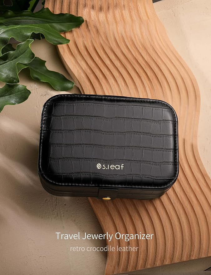 S.Leaf Travel Jewelry Organizer Boxes for Women Small Portable Necklace Earrings Bracelet Rings Travel Case Best Friend Birthday Gifts for Women Trendy (15_Crocodile_Black_Big) - Image 2