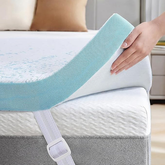 OhGeni 2 Inch Cooling Twin XL Gel Memory Foam Mattress Topper Pad,Soft Bed Cover with Anti-Slip Base,Zipper & Straps,Extra Comfort & Back Pain Relief,College Dorm Room Essential