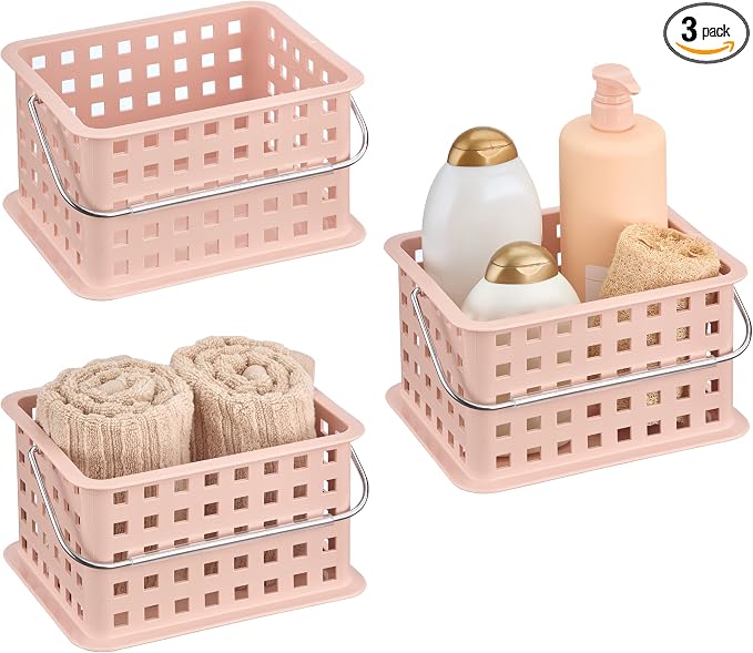 iDesign Small Shower Caddy with Handle, Portable Shower Organizer for Dorm or Bathroom, 3-Pack, Pink by iDesign