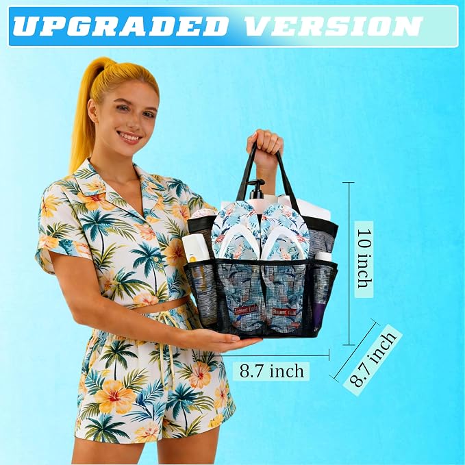 Attmu Mesh Shower Caddy Portable for College Dorm Room Camping Essentials, Shower Caddy Dorm with 9-Pockets, Large Capacity Hanging Basket Bathroom Bag for Toiletry, Swimming, Gym, Camp, Beach - Image 3