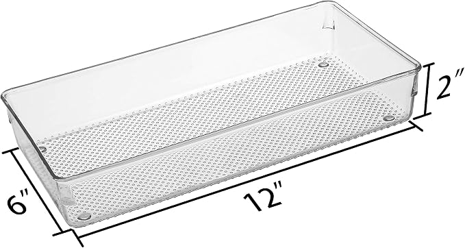 4Pack Large Size Clear Plastic Desk Drawer Dividers Drawer Organizer Wide Tray for Makeup,Kitchen Utensils,Jewelries and Gadgets 12’’x6’’ - Image 2