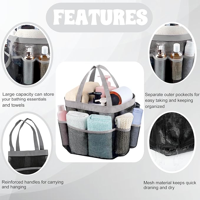 Attmu Mesh Shower Caddy Portable, Quick Dry Hanging Shower Tote Bag for College Dorm Room Essentials, Large Capacity Shower Caddy Dorm for Bathroom Gym Swimming - Image 3