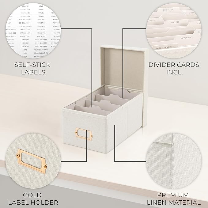 ZICOTO Decorative Photo Storage Box - Sturdy Linen Photo Organizer with Dividers is Perfect to Store Up to 850 Pictures and 4x6 Photos - Portable Scrapbook Storage Containers with Lid - Image 6