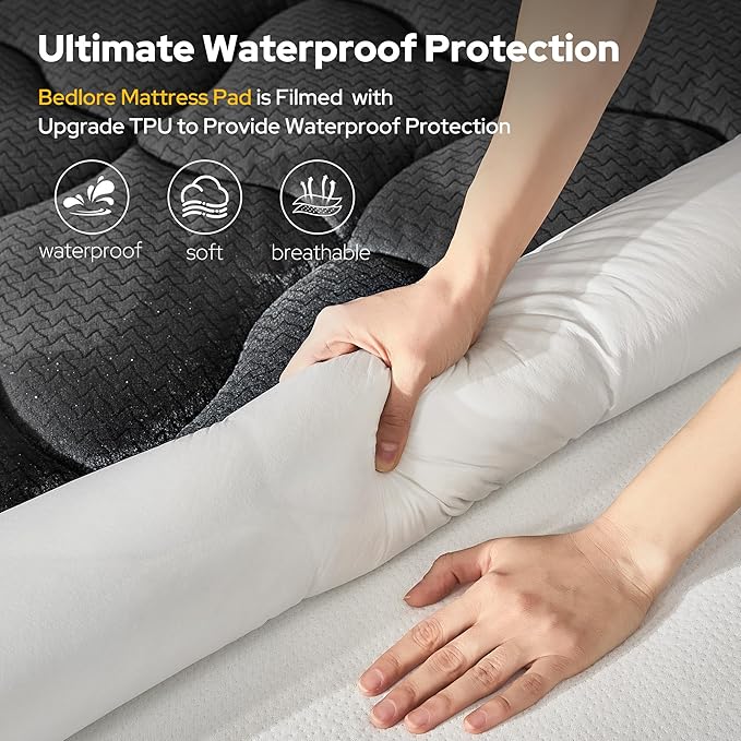 BEDLORE Waterproof Full Size Mattress Pad, Quilted Fitted Mattress Topper with Deep Pocket 6"-15", Breathable & Noiseless Mattress Protector Bed Cover Padded, Machine Washable