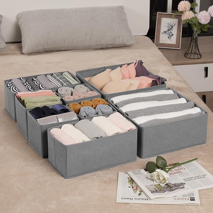 Criusia Drawer Organizer Clothes,16 Pack Underwear Drawer Organizers, Foldable Closet Organizers and Storage Dresser Drawer Dividers Clothing Organizer for Clothes, Socks, Scarves, Bra, Ties (Grey) - Image 9
