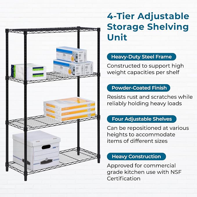 Honey-Can-Do 4-Tier Heavy Duty Adjustable Shelving Unit, 250-lb Per Shelf Metal Storage Rack, Wire Shelf for Garage Kitchen Office Pantry, Black, 36 x 14 x 54 in - Image 7