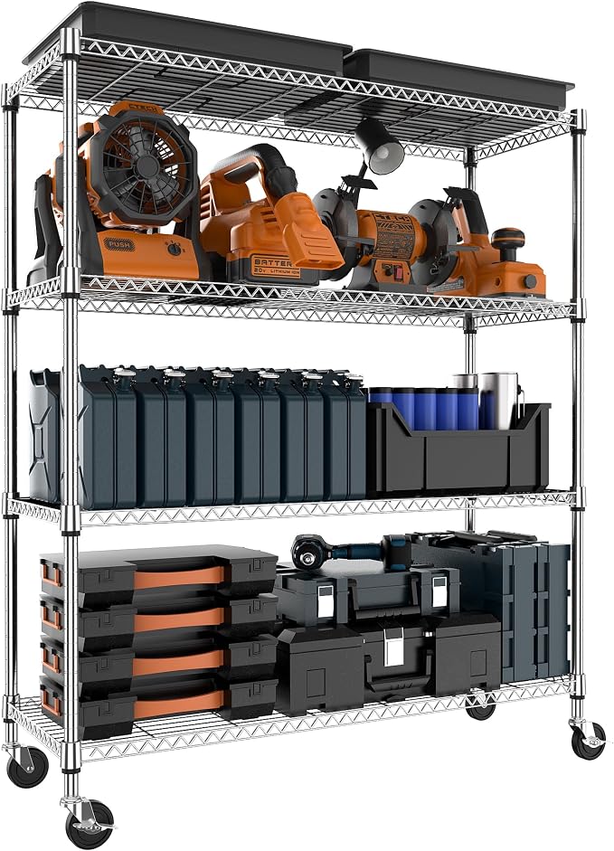 M MZG 4 Tiers Storage Shelves Load 1400LBS, Metal Shelving Wire Metal Shelving Unit Shelves for Storage Adjustable Garage Shelving for Pantry Kitchen Garage Chrome 17.7" D x 47.3" W x 62.7" H by MEIGAOPLASTICANDMETALHKCOLIMITED