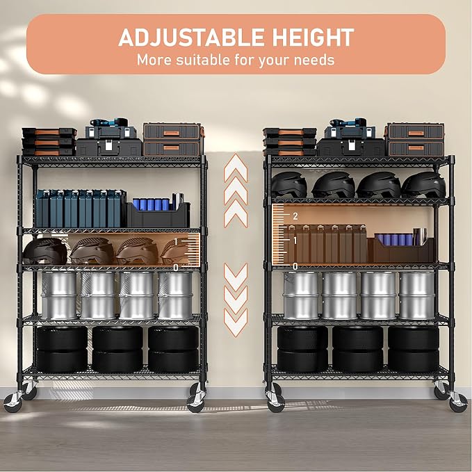 M MZG 53" W Garage Shelving 5 Tier Industrial 2200LBS Metal Shelving Units for Commercial, Basement, Pantry, Warehouse, School, Black Heavy Duty Easy Assembly 53.2" W x 23.6" D x 73.6" H - Image 6