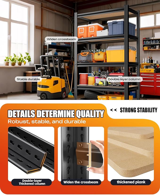 71.2" H Garage Shelving Heavy Duty Storage Shelves, Metal Adjustable Shelving Unit, Utility Garage Organizer Shelf for Basement, Pantry, Kitchen, Warehouse, 45.6" Wx17.7 Dx71.2 H, Black - Image 7