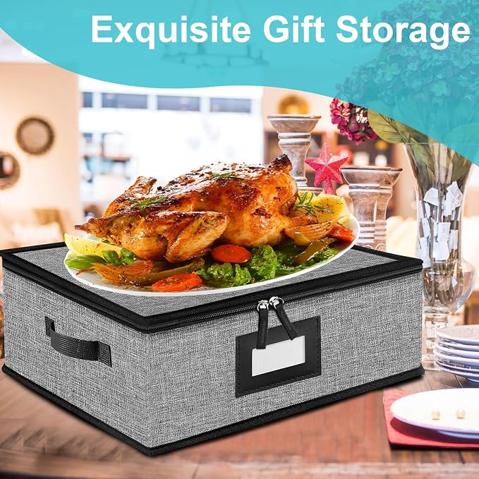 Quilted Platter Storage Case-Fine China Storage Containers Hard Shell for Organizing,Stackable Plate Storage Containers with 4 Felt Dividers,dinnerware Storage,Moving Box,Moving Supplies - Image 8