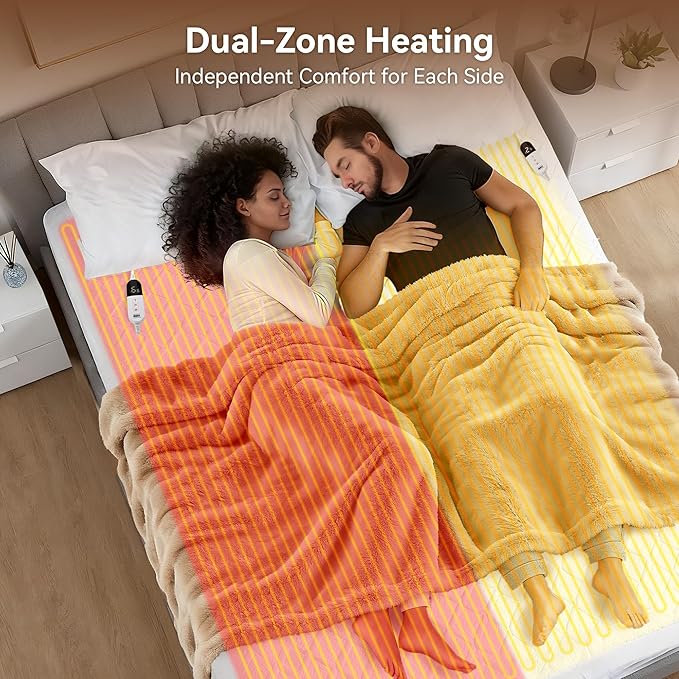 Heated Mattress Pad California King Size, Dual Control Electric Bed Warmer, 6 Personalized Heat Settings, 1-10 Hour Auto Off Timer, Deep Pocket Fits up to 17" Mattress, Machine Washable