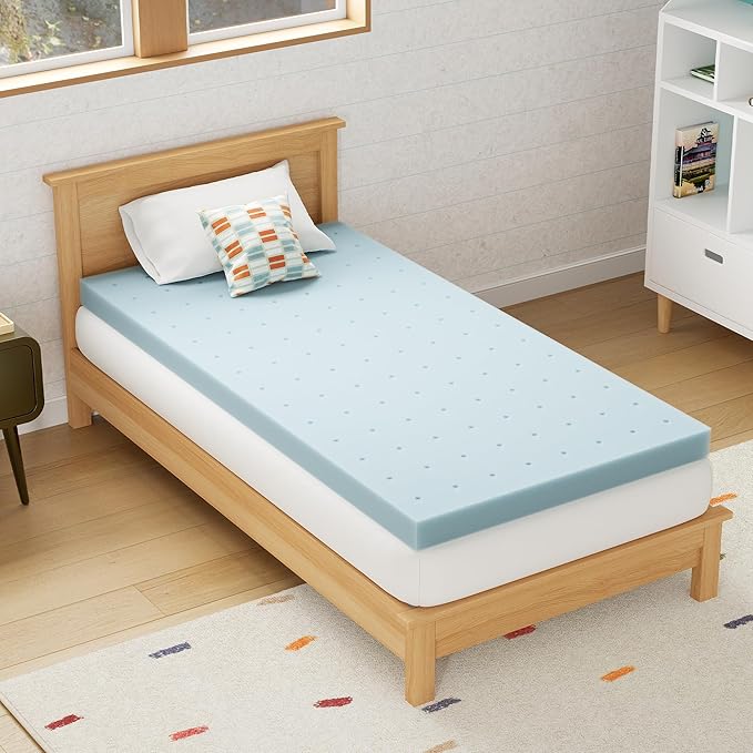 3 Inch TwinXL Mattress Topper, Cooling Gel Infused Memory Foam Twin Mattress Pad in a Box, Back Support for Pressure Relief, CertiPUR-US Certified, Blue