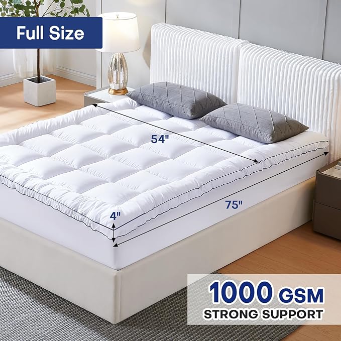 Full Dual Layer 4 Inch Memory Foam Mattress Topper, Relax Body, Relieve Pain and Aid Sleep - 2 Inch Fluffy Pillow Top Full Mattress Topper and 2 Inch Cooling Gel Memory Foam, 2X Support