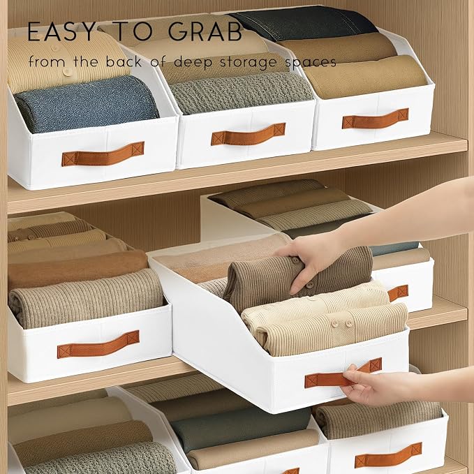 Homsorout Fabric Storage Bins for Organizing - 10 Pack Large Trapezoid Collapsible Storage Bins with Front Handle, Closet Organizers and Storage for Bedroom, Home Shelves, Small Spaces, White - Image 7