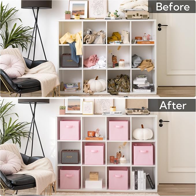 GRANNY SAYS Cube Storage Bins, 11 Inch 6 Pack Storage Cube Organizer, Foladble Fabric Storage Boxes with Handle, Decorative Clothing Storage Baskets for Shelves, Closet, Pink - Image 8