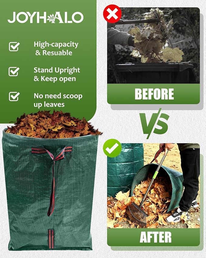 Joyhalo Reusable Yard Waste Bags, 2 Pack 50 Gallon Dustpan-Type Garden Bag for Collecting Leaves Garss Clippings, Heavy Duty lawn and leaf bags, Garden Waste Container for Clean Up Outdoor Debris - Image 2