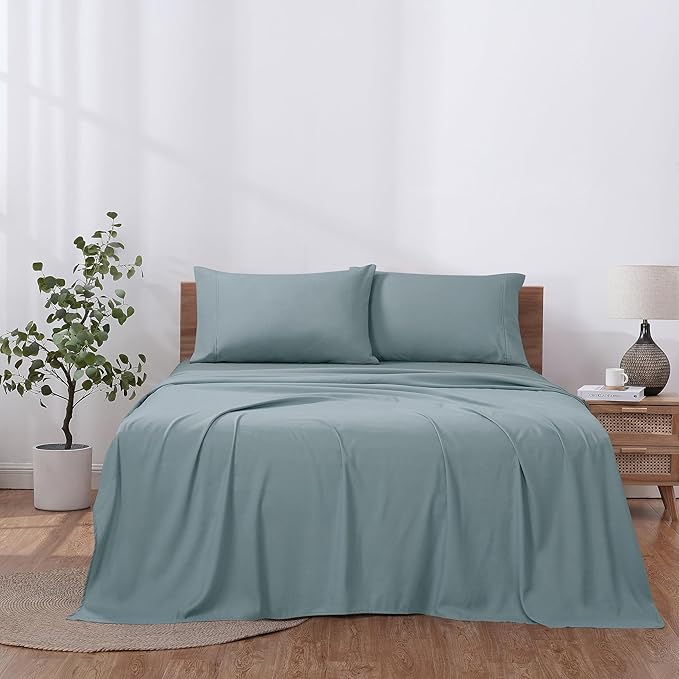 Modern Threads Soft Microfiber Solid Sheets - Luxurious Microfiber Bed Sheets - Includes Flat Sheet, Fitted Sheet with Deep Pockets, & Pillowcases Ocean Queen